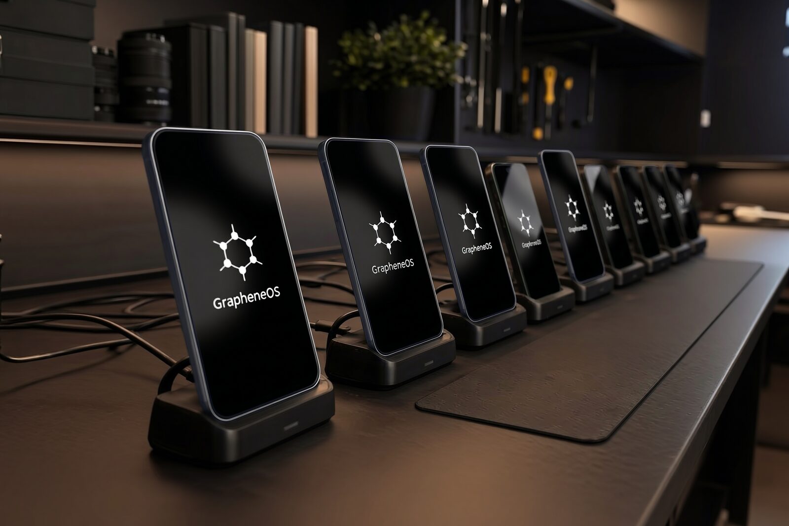 Hardened GrapheneOS phones prepared on the bench