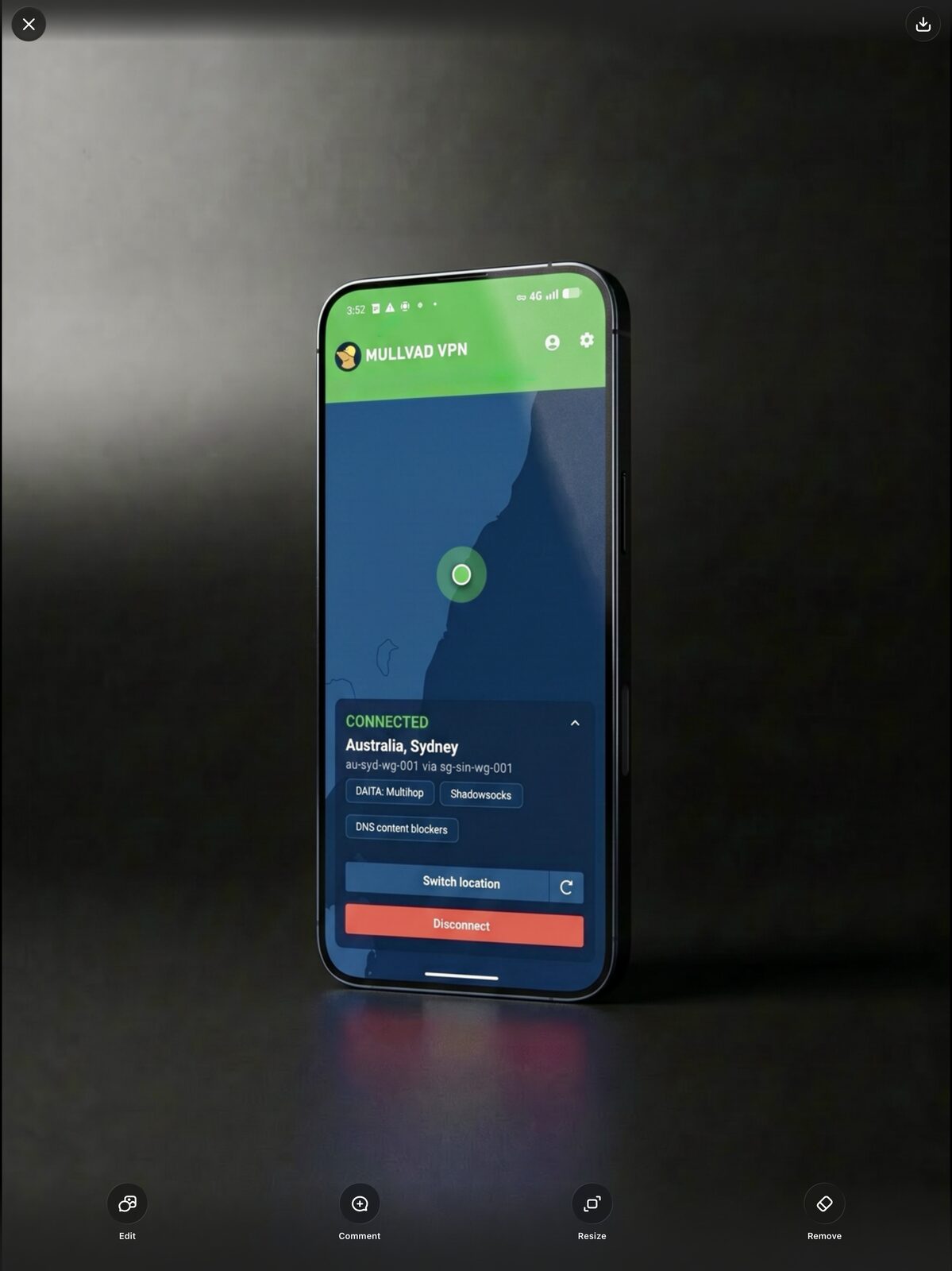 VPN connected on a prepared phone