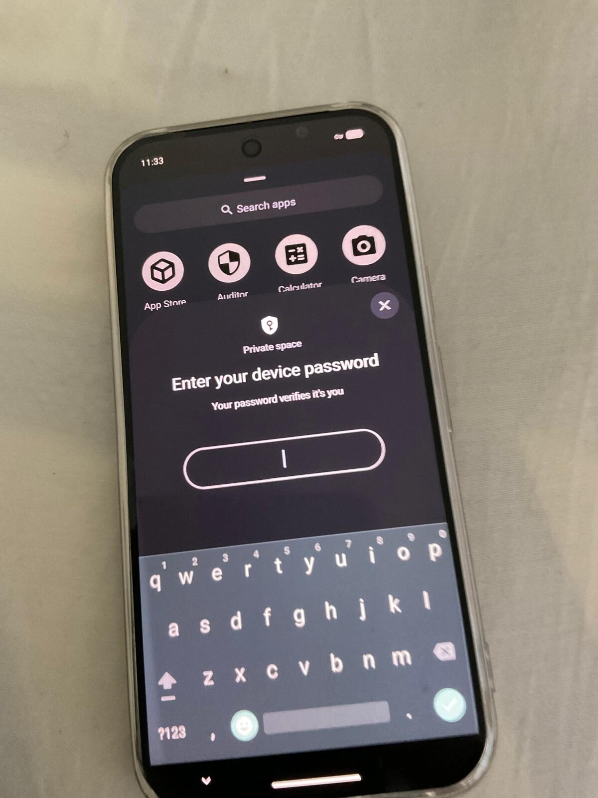 GrapheneOS device password prompt