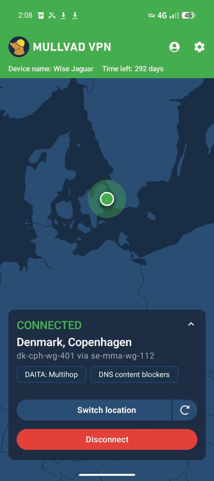 Mullvad VPN connected on GrapheneOS