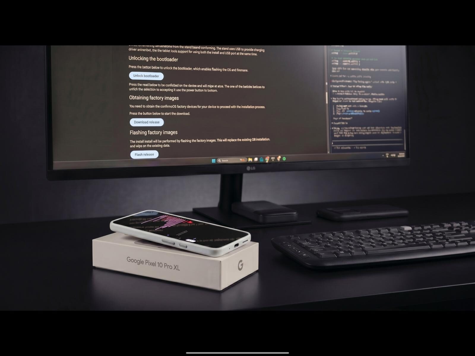 Flashing station: monitor and Pixel in its box