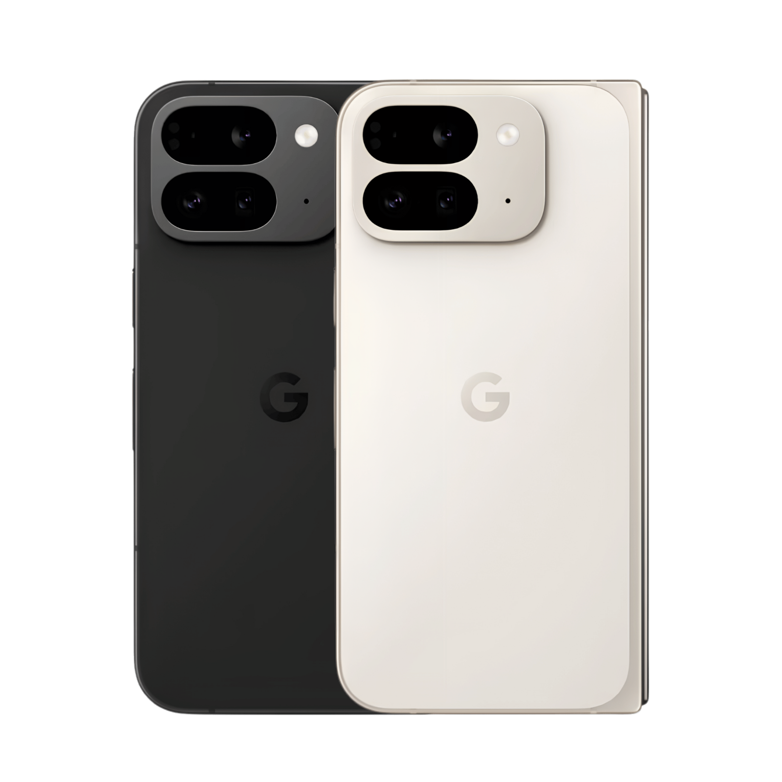 Obsidian and Porcelain Pixel 9 Fold Secure Edition rear views